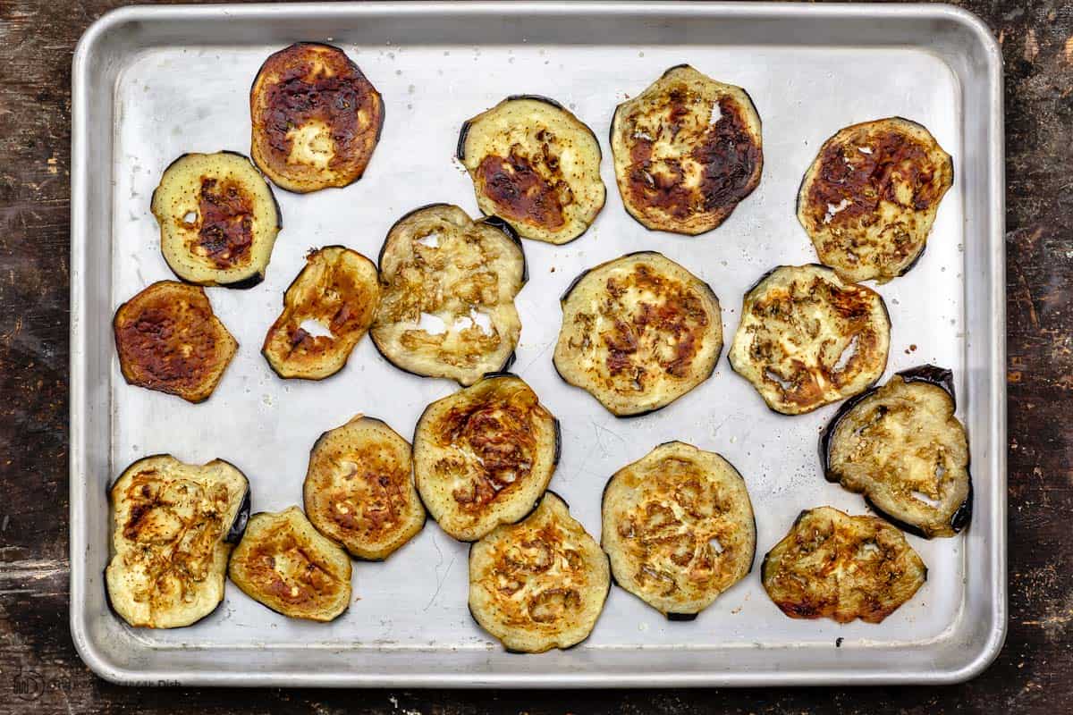 roasted eggplant on sheet pan