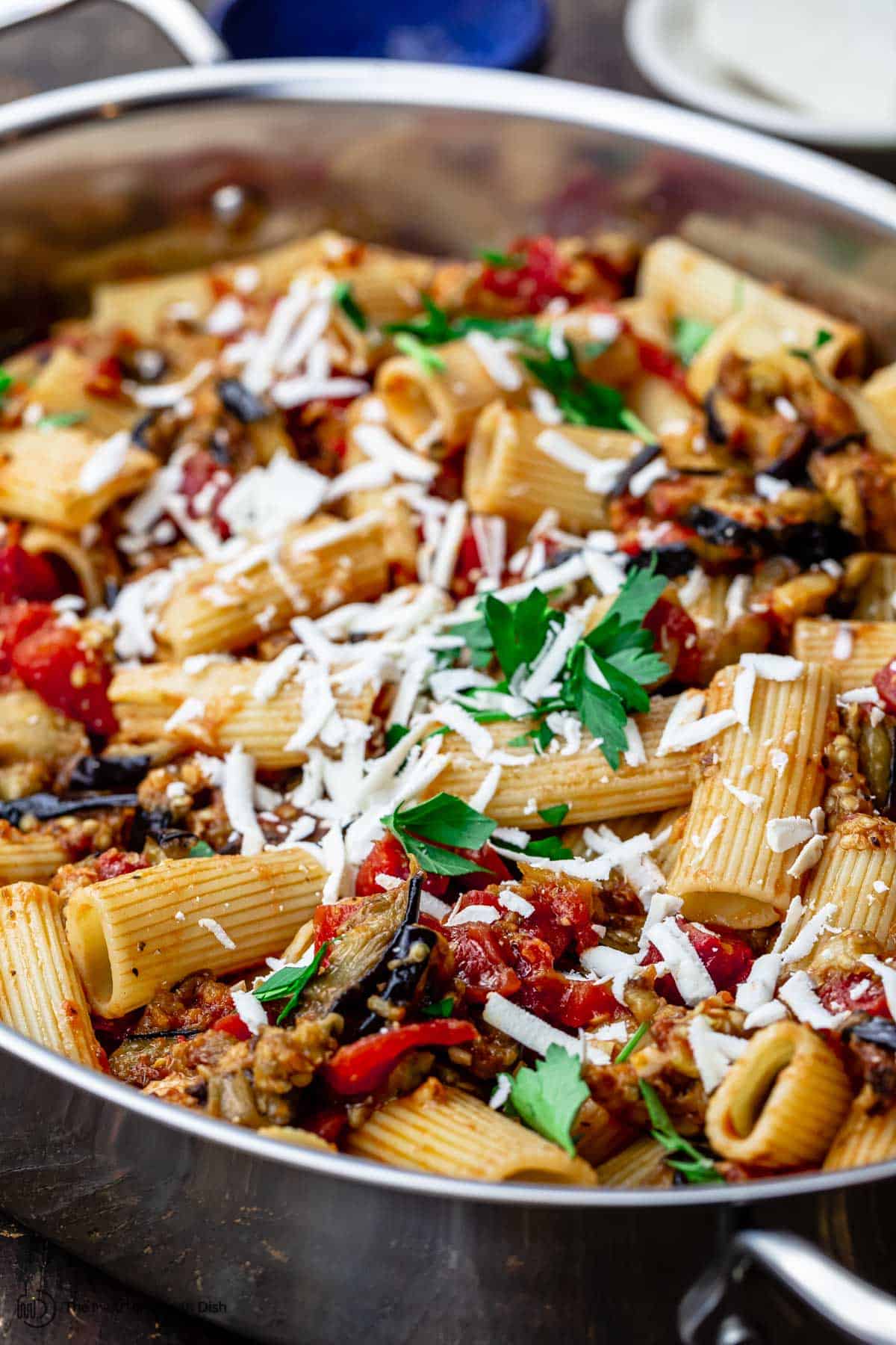 pasta alla norma (eggplant pasta) in a pan