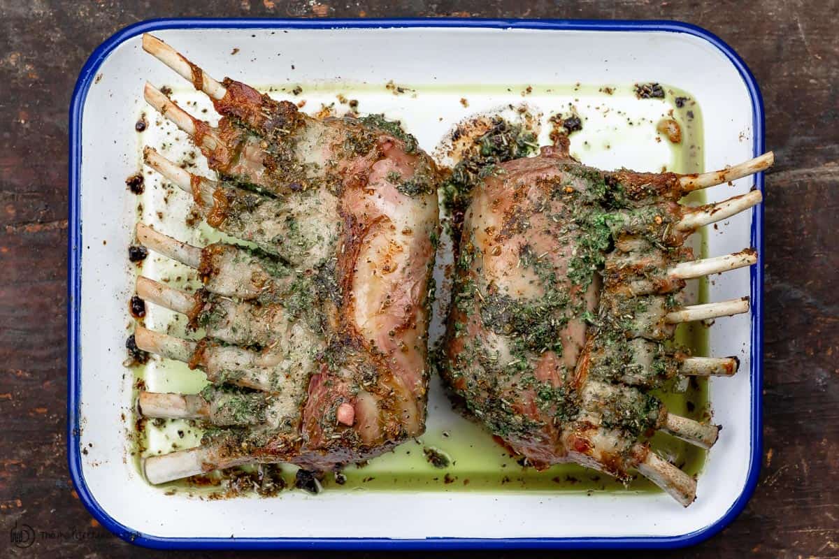 two racks of lamb roasted