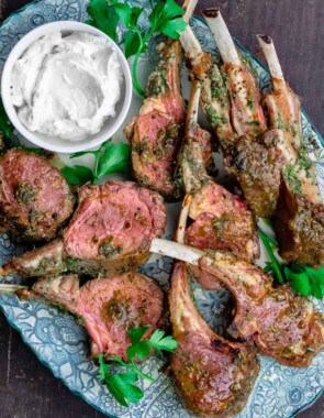 roast rack of lamb chops with tzatziki sauce