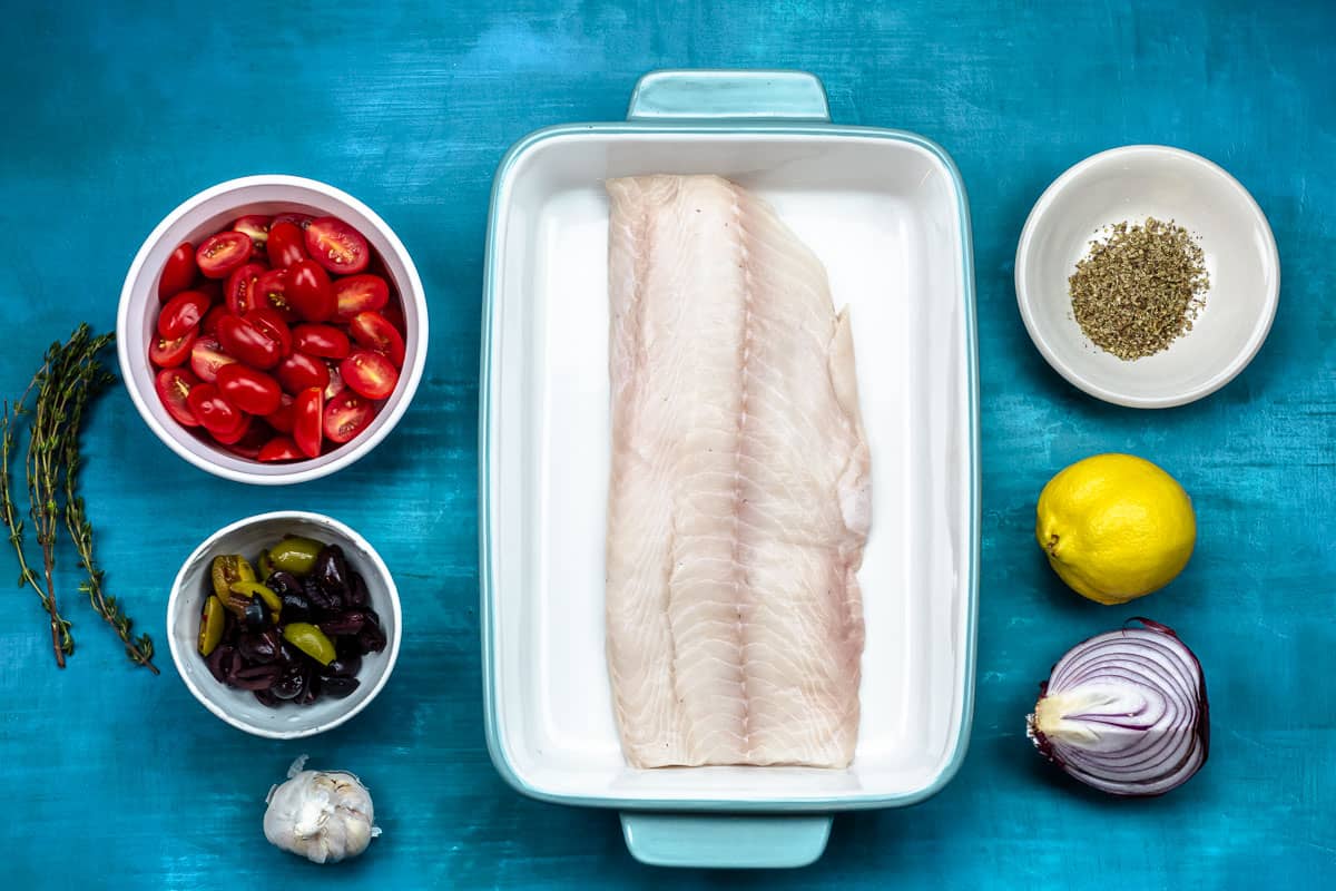 ingredients for Mediterranean baked white fish