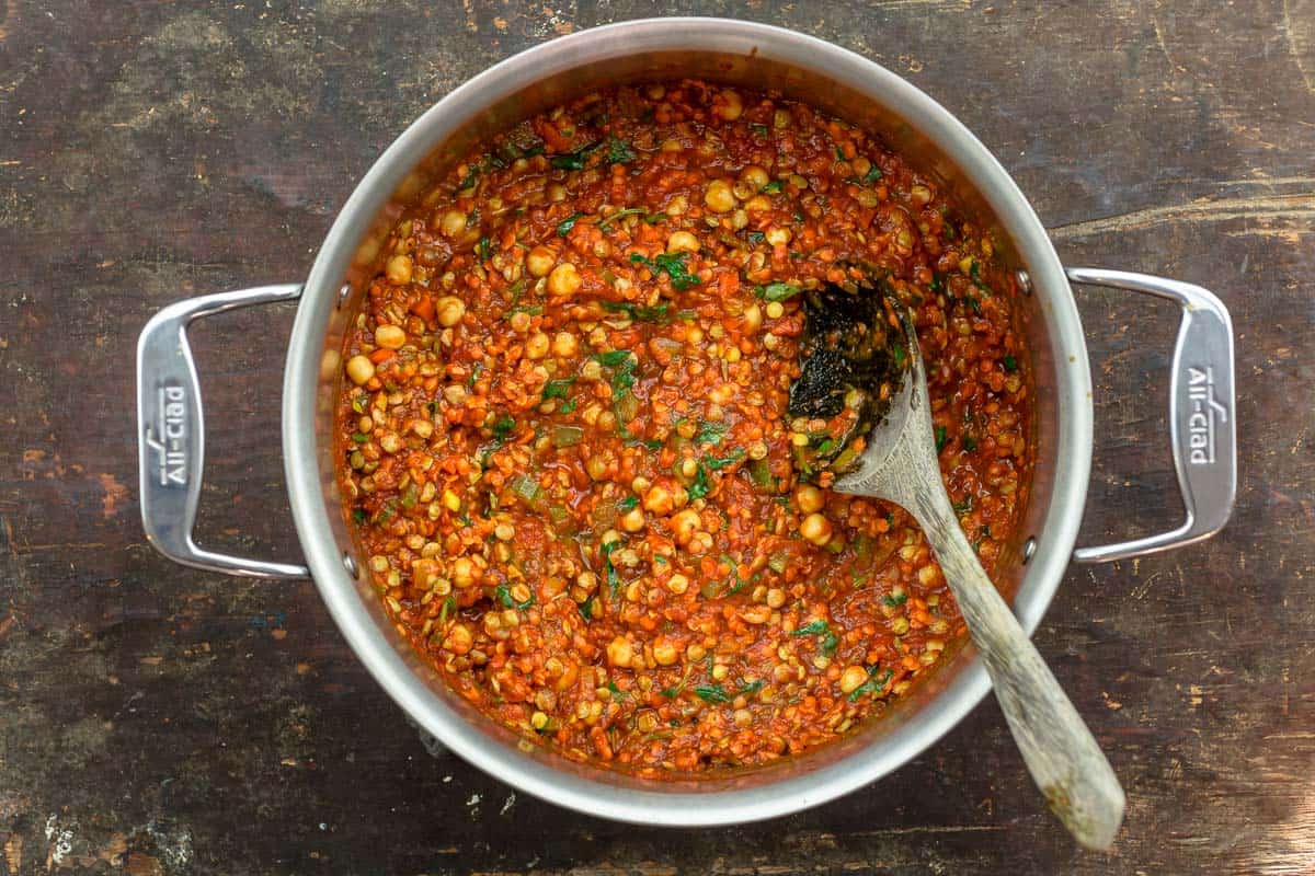 legumes, tomatoes, and broth added