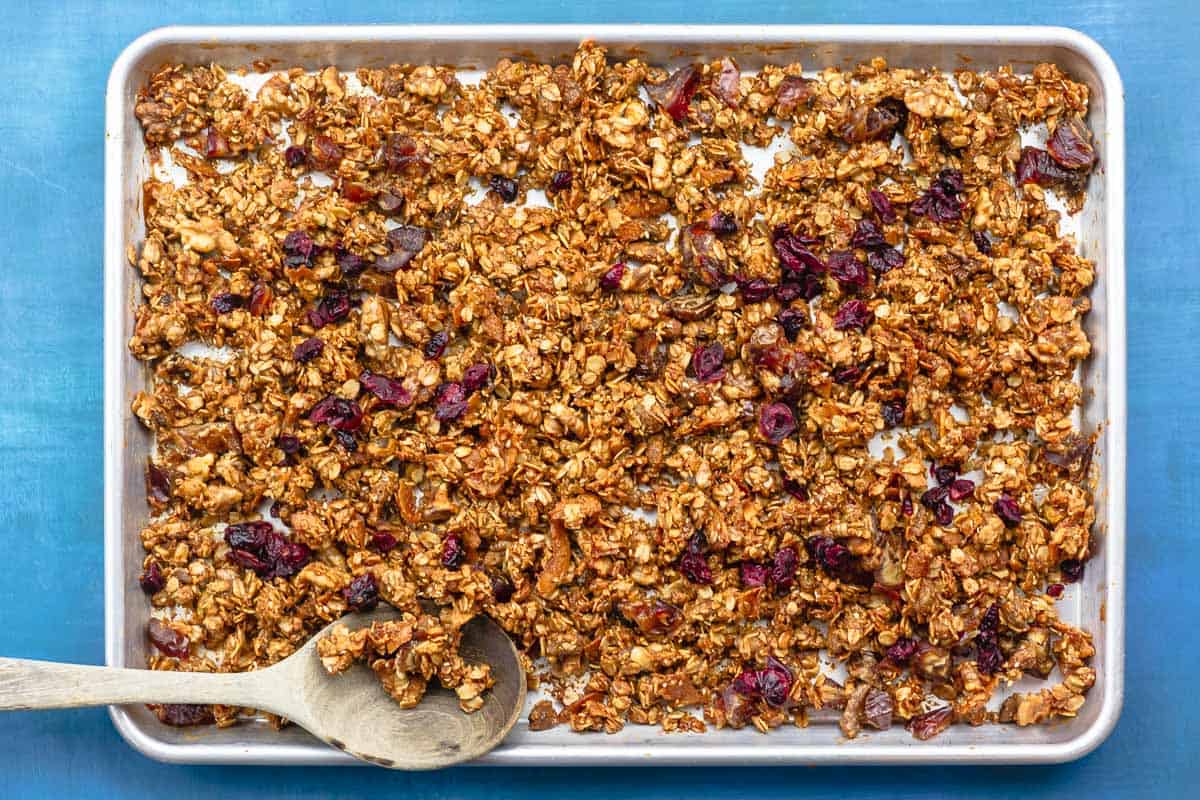 baked granola with dried fruit added