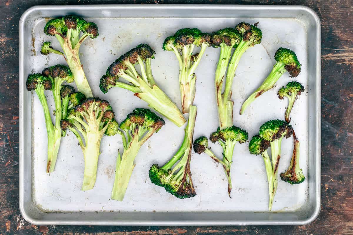 roasted broccoli on a sheet pan