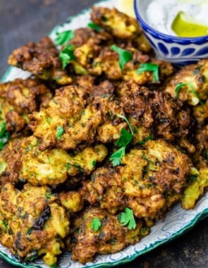 Cauliflower fritters served on a plate