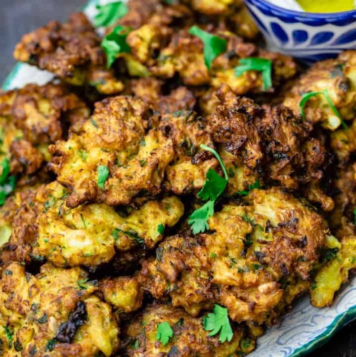 Cauliflower fritters served on a plate