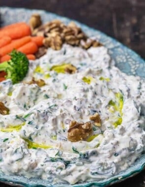 Greek yogurt dip with spinach and walnuts