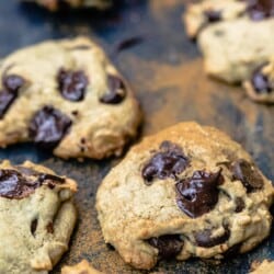 Tahini chocolate chip cookies dusted with cinnamon