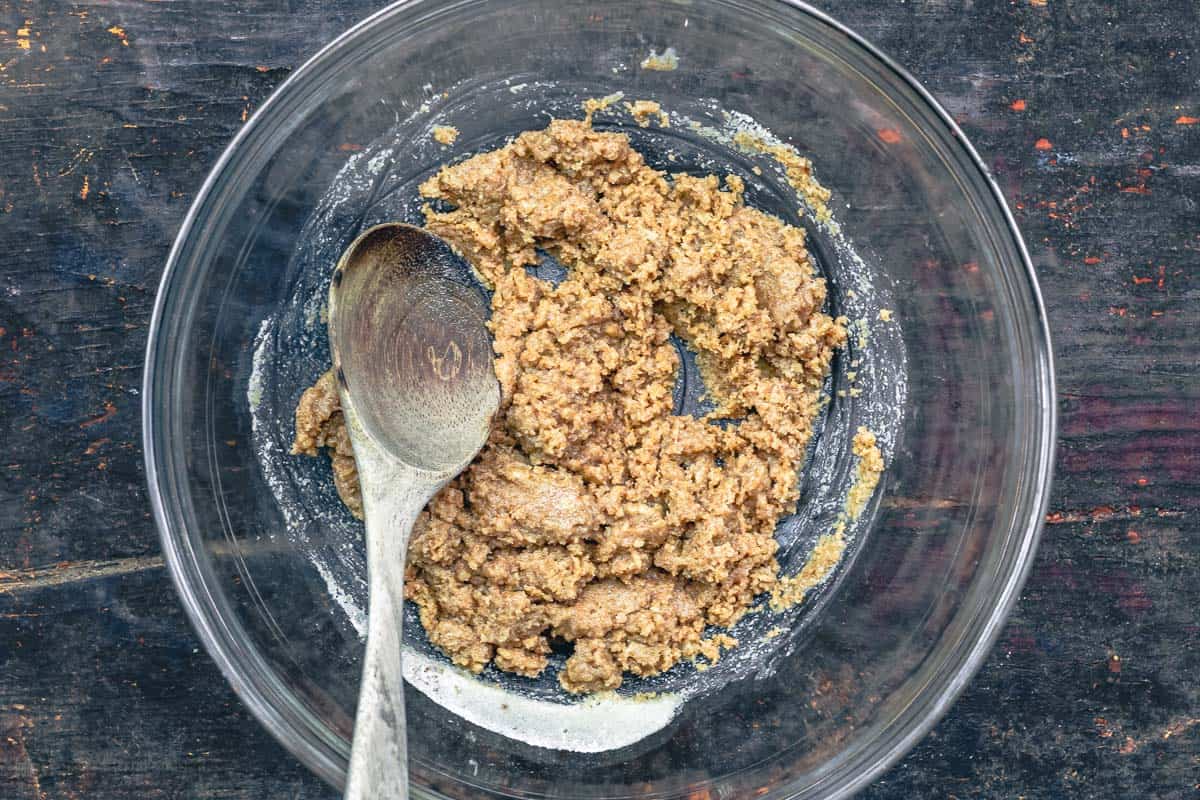 tahini and sugar mixed together in a bowl