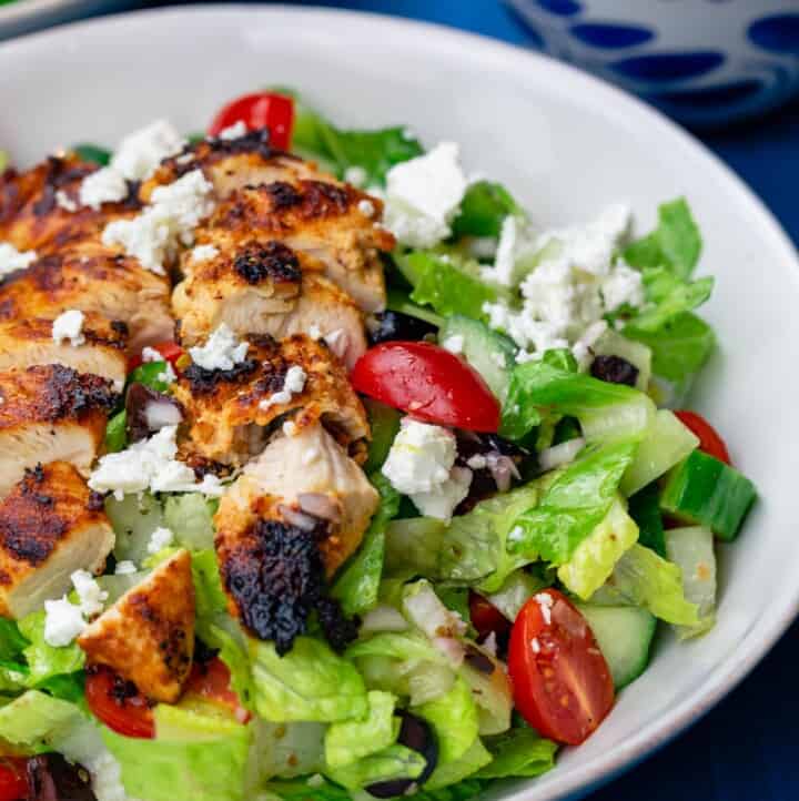 Greek Grilled Chicken Salad (w/ Greek dressing) The Mediterranean Dish