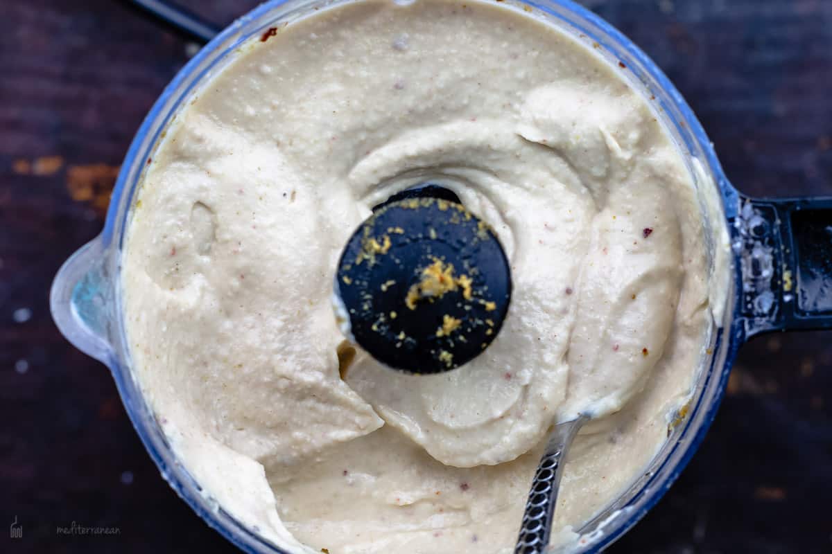 White bean hummus in a blender