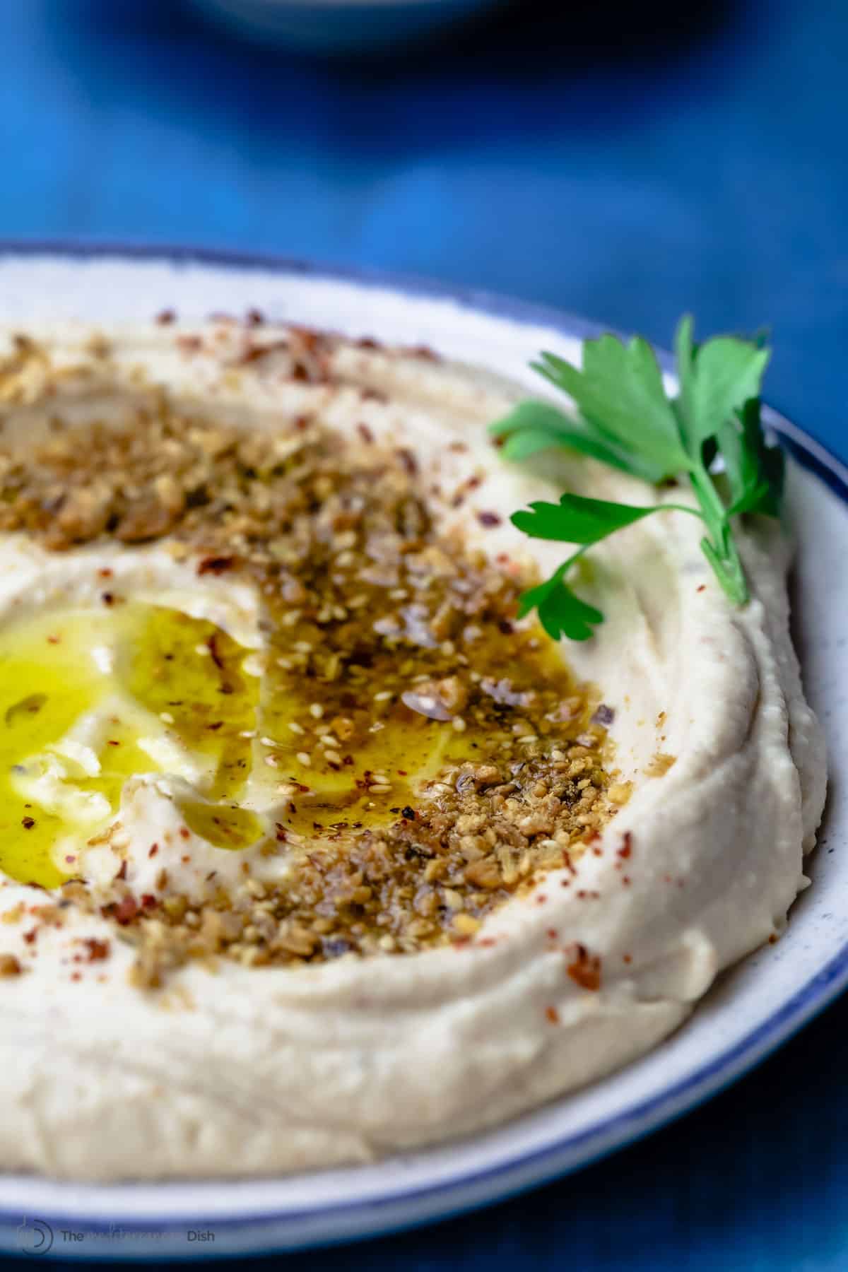 White bean hummus served on a plate