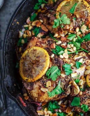Za'atar roasted chicken in a skillet