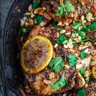 Za'atar roasted chicken in a skillet