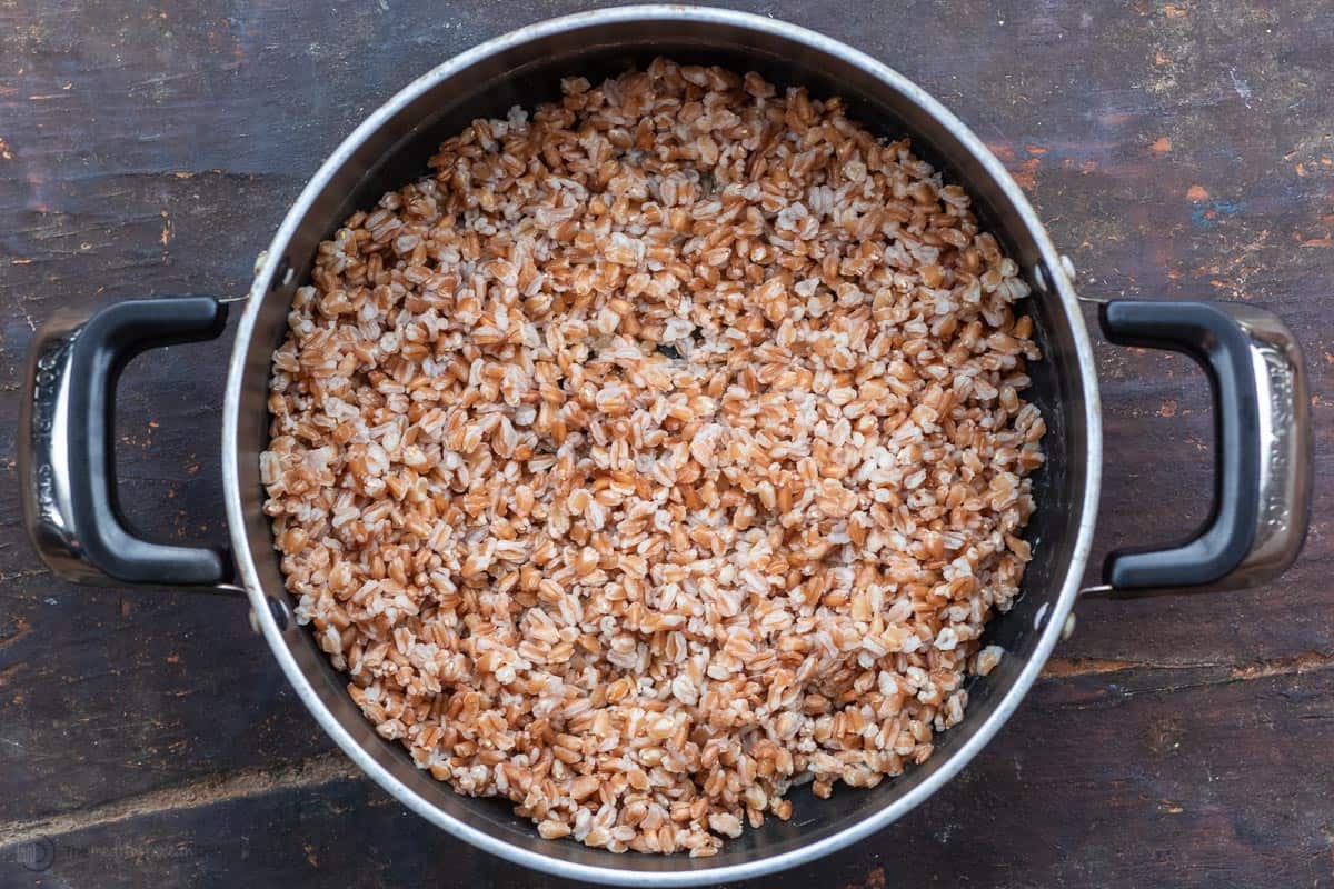 Farro cooked in large pot