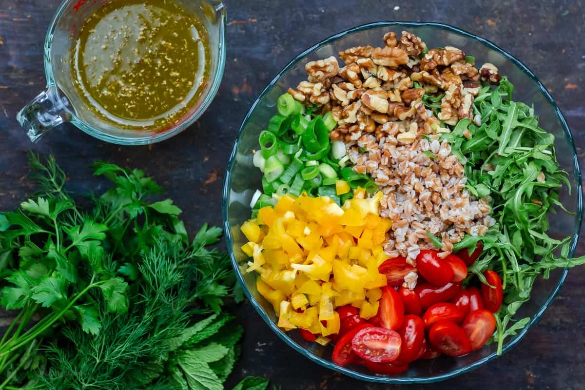 Ingredients for farro salad recipe