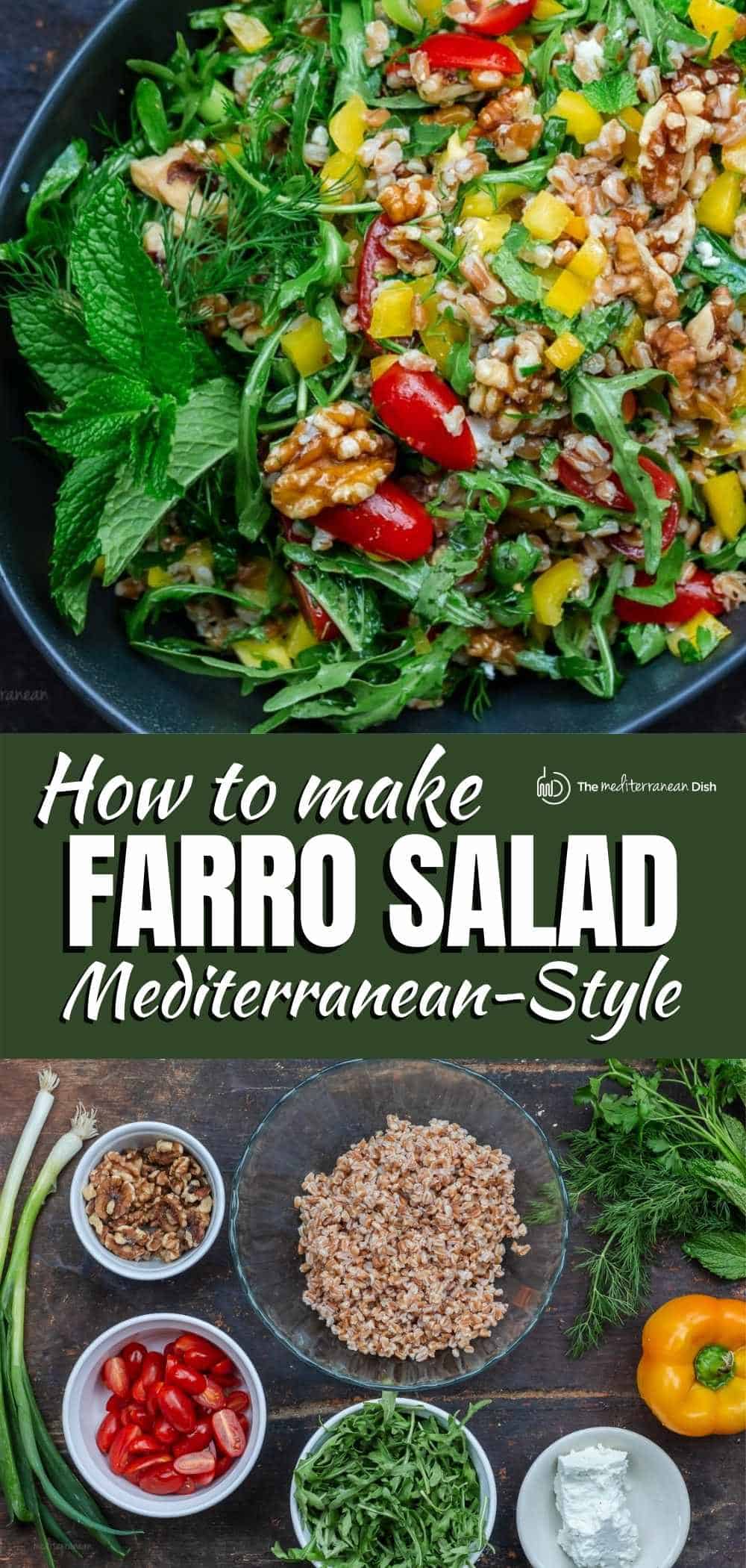 Loaded Mediterranean Farro Salad with Arugula and feta The