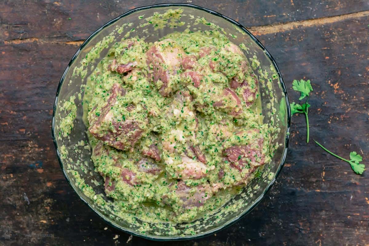 Lamb marinating in a bowl