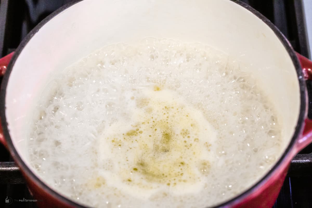 Rice boiling in a pot