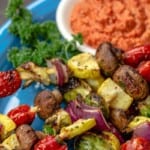 pin image 3 for marinated vegetable kabobs with romesco sauce