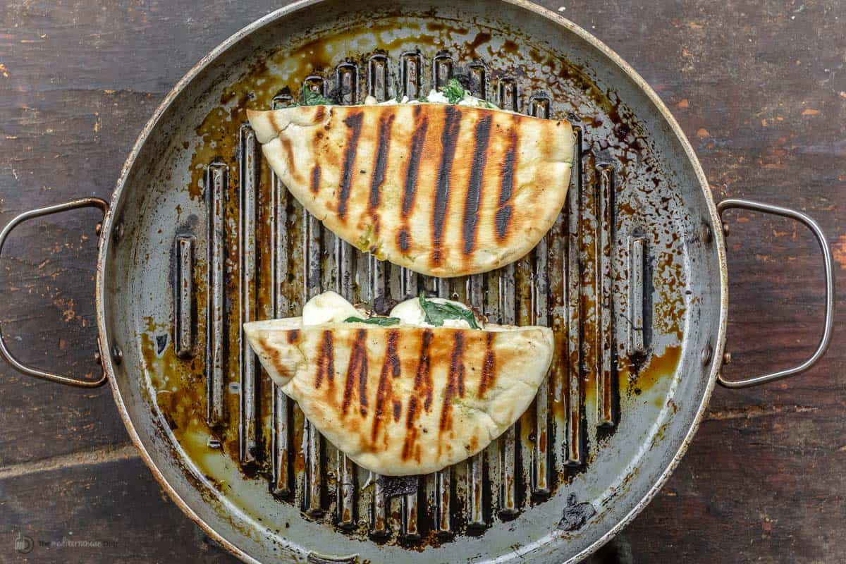 Grilled pita pockets in the grill pan