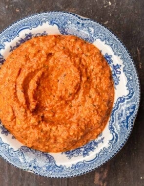 A bowl of romesco sauce