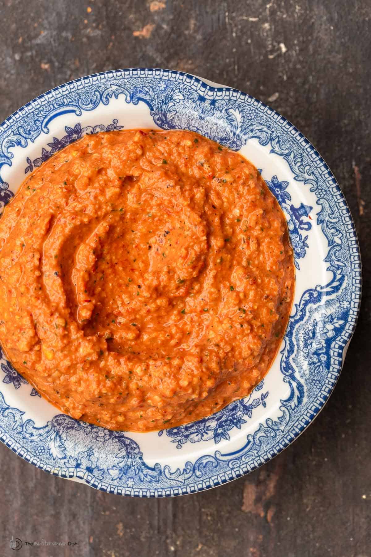 A bowl of romesco sauce