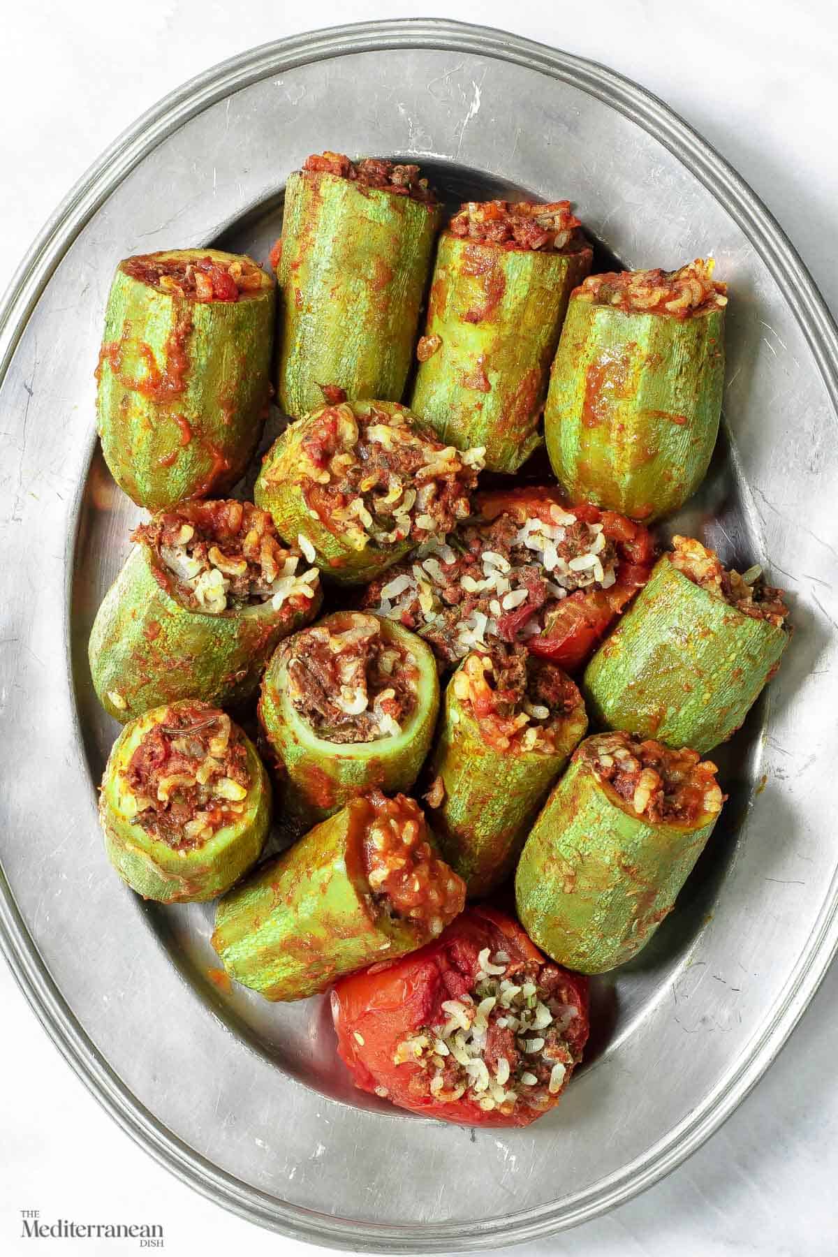 stuffed zucchini on a large platter.