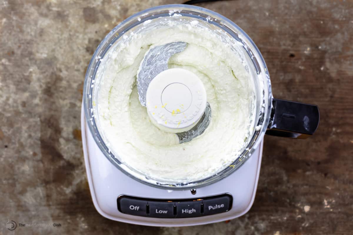 Feta cheese and Greek yogurt whipped in a food processor