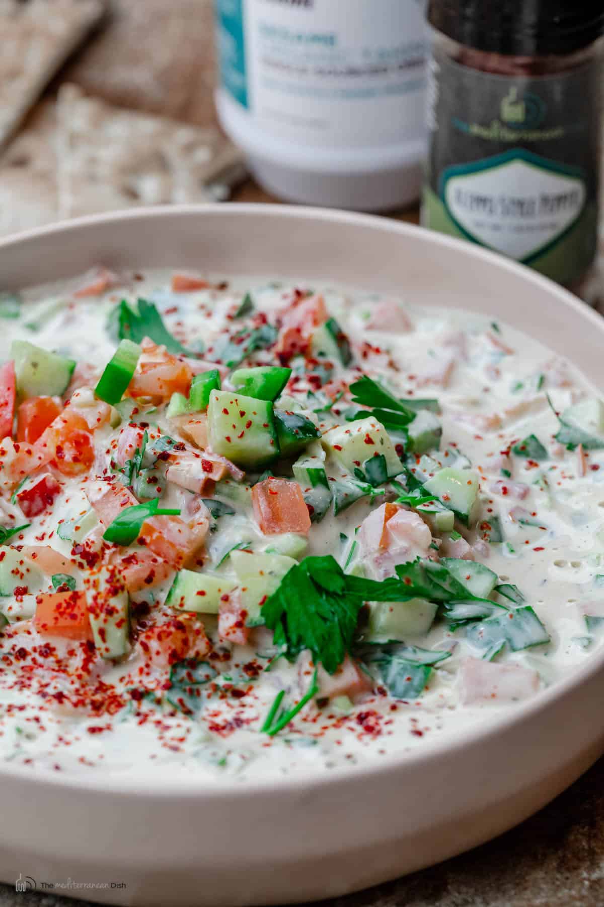 A bowl of authentic Middle Eastern tahini salad