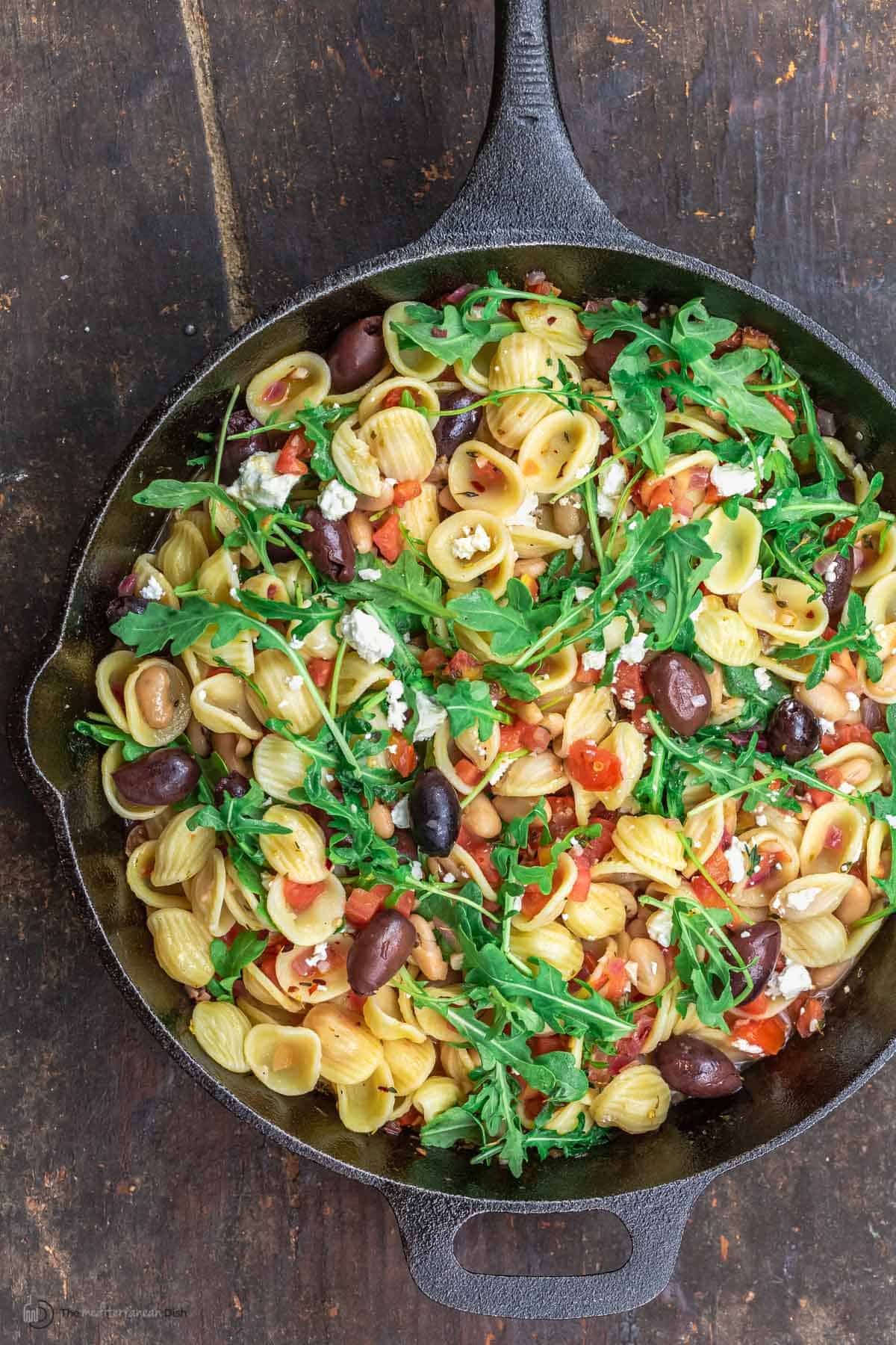 Orecchiette pasta in a skillet