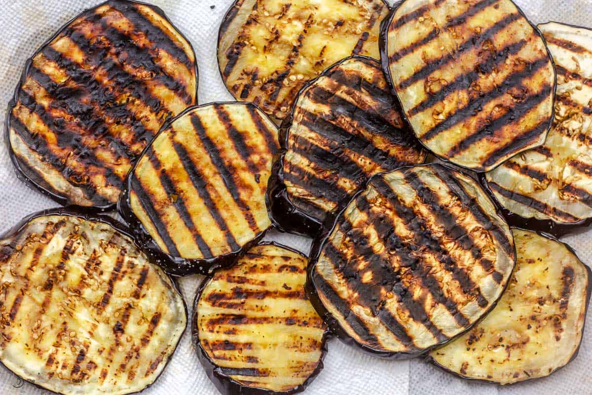 Grilled eggplant slices