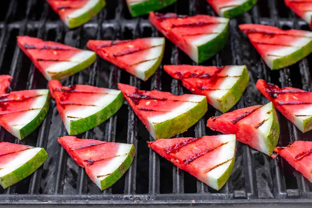 Triangles of watermelon on the grill