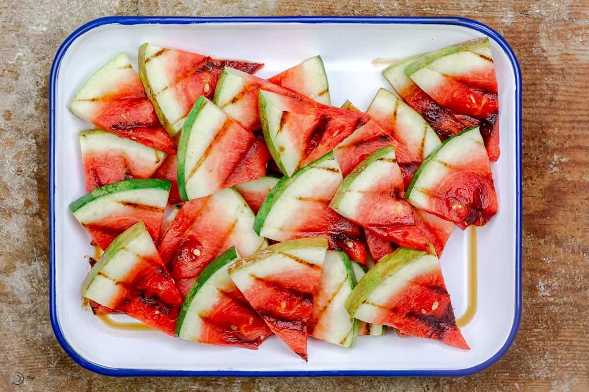 A tray of grilled watermelon