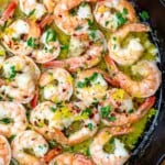 Garlic shrimp in a scampi sauce topped with parsley