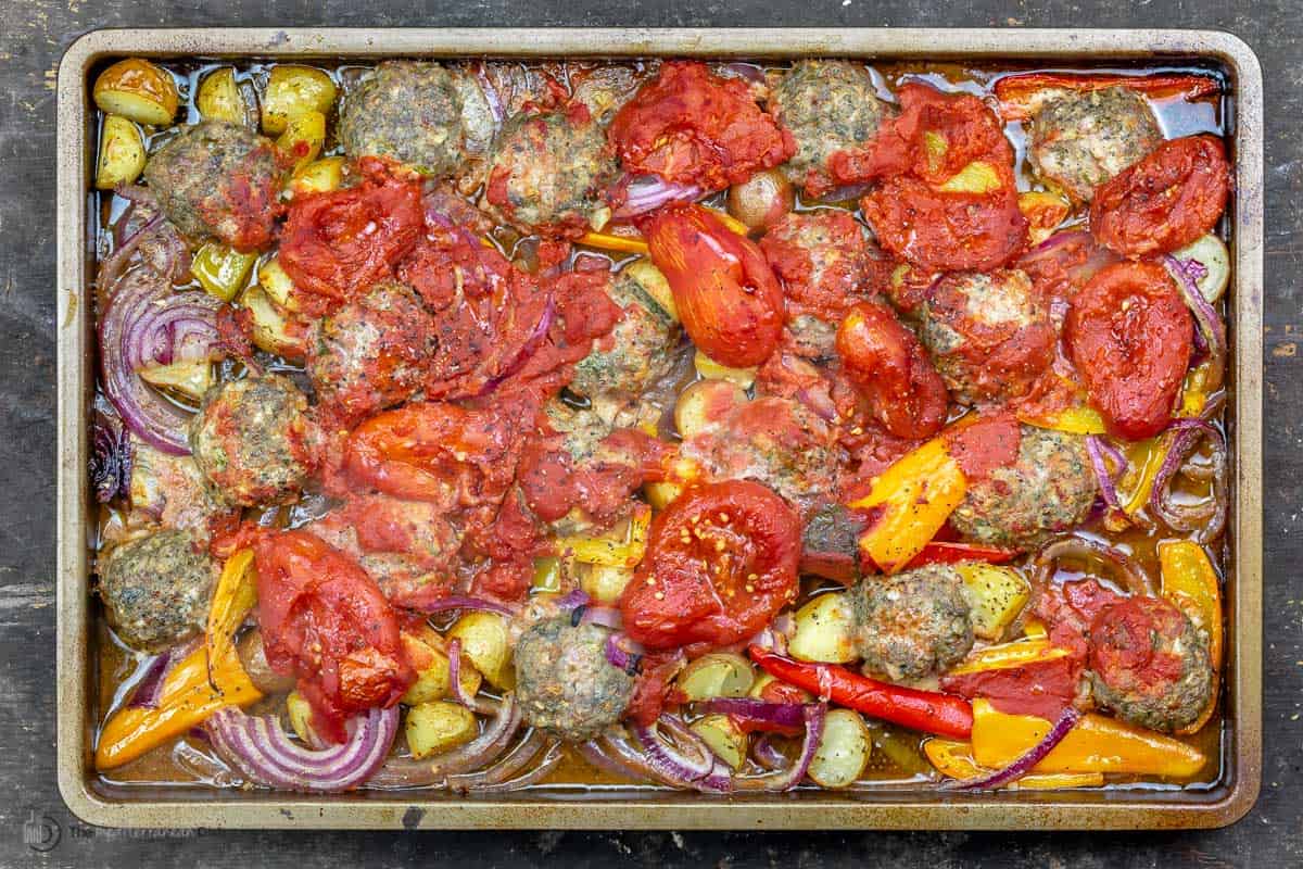 Italian Baked Meatballs and Vegetables (Sheet Pan) l The Mediterranean Dish