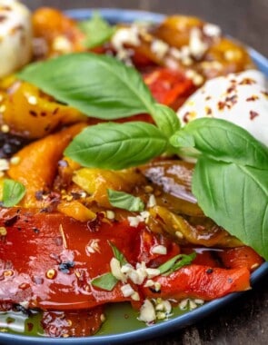 Roasted red pepper appetizer with burrata