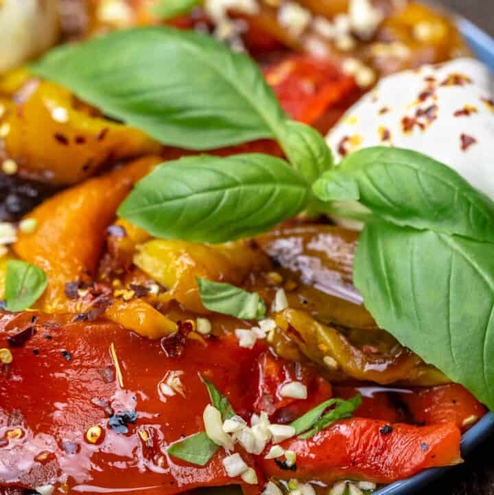 Roasted red pepper appetizer with burrata
