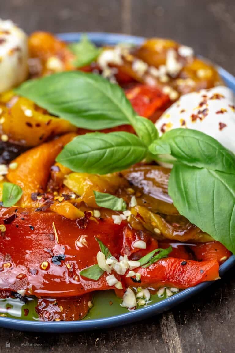 Roasted red pepper appetizer with burrata