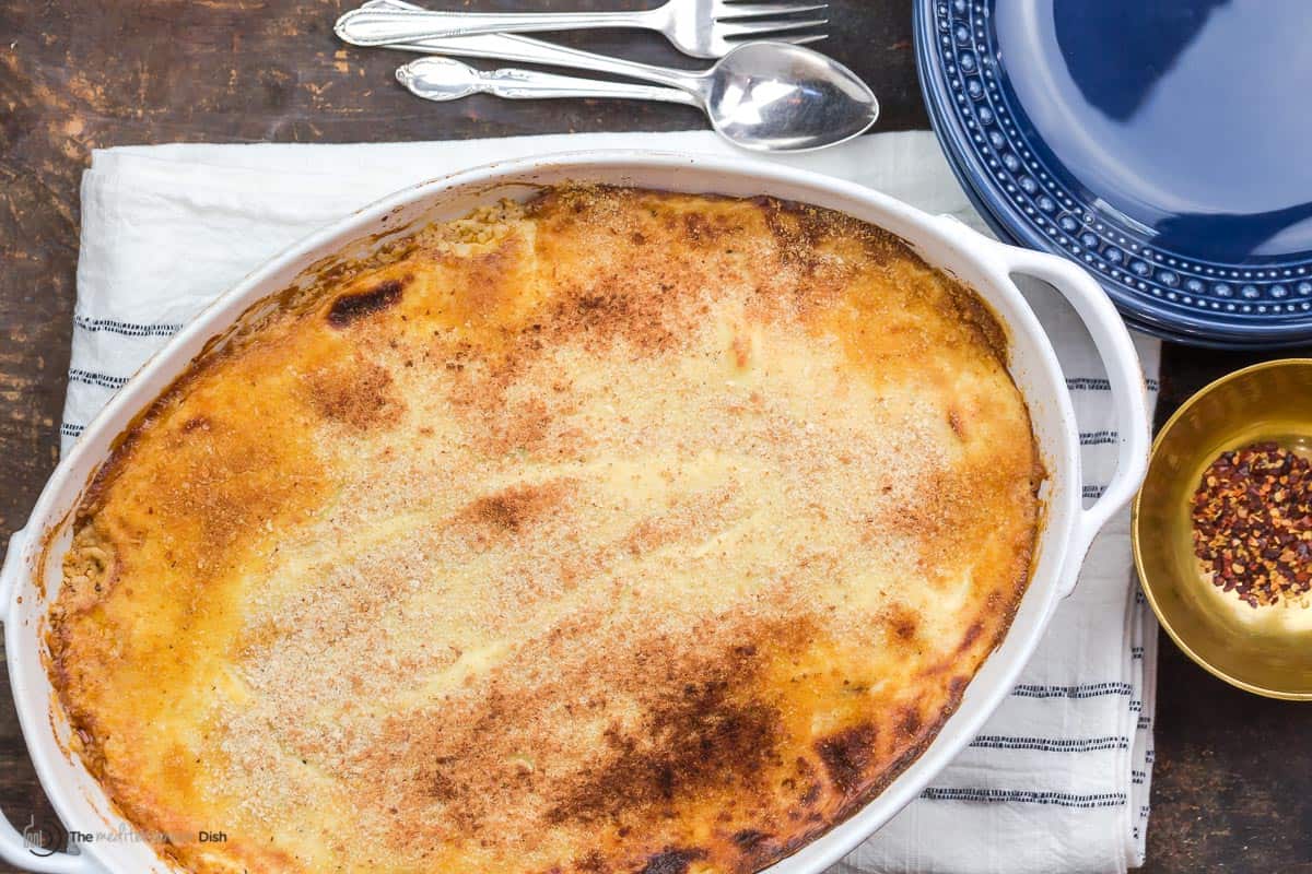 Greek moussaka in a casserole