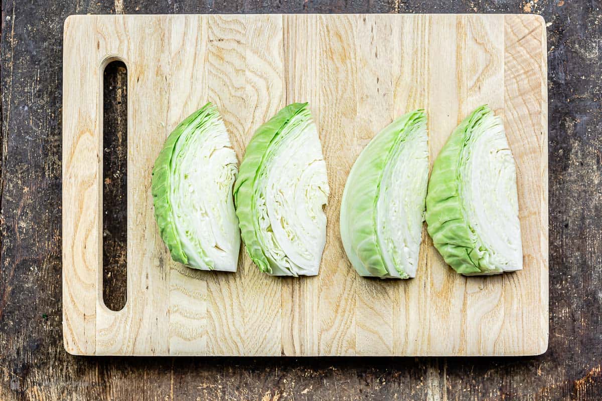 Four cabbage weddings on a cutting board