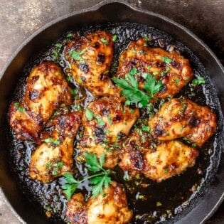 balsamic glazed chicken in a cast iron skillet