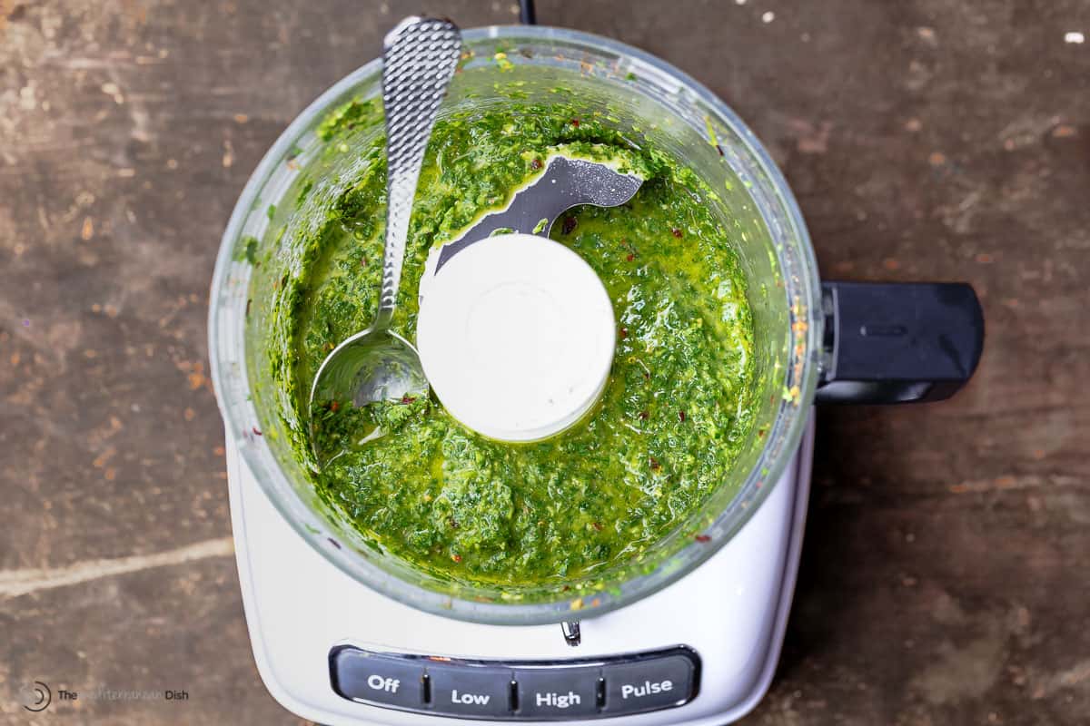 chermoula sauce in a food processor