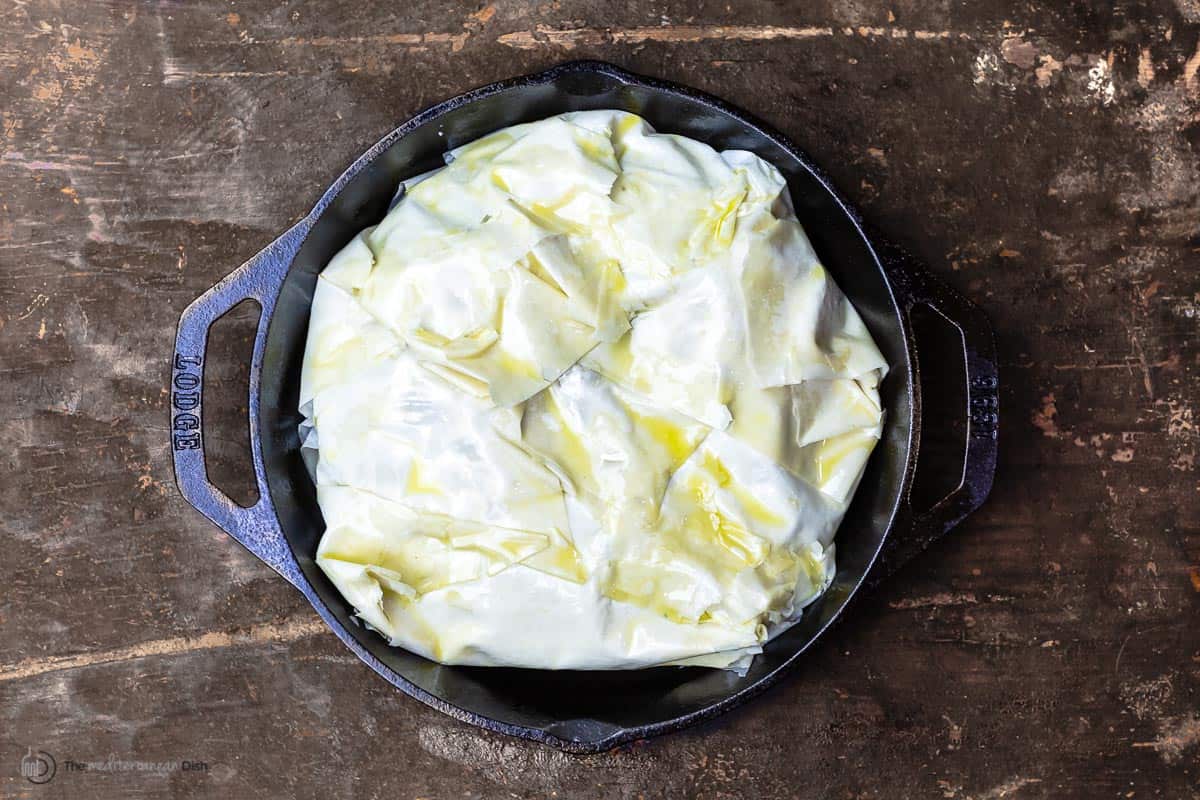 filo dough wrapped to cover chicken filling