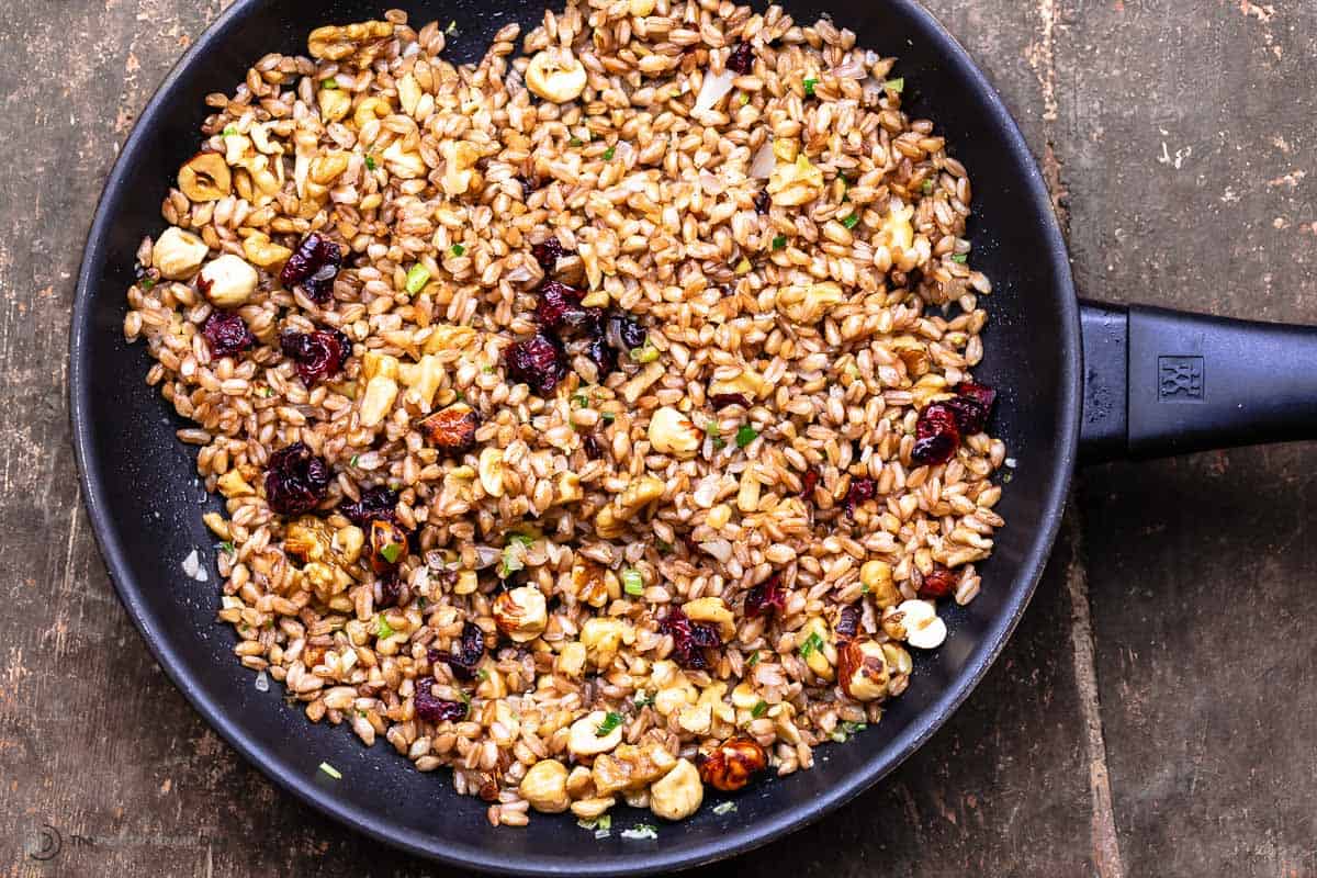 Mediterranean farro filling with nuts and dried fruit