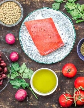 Table setting of Mediterranean ingredients