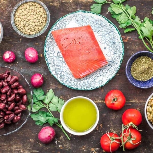 Table setting of Mediterranean ingredients