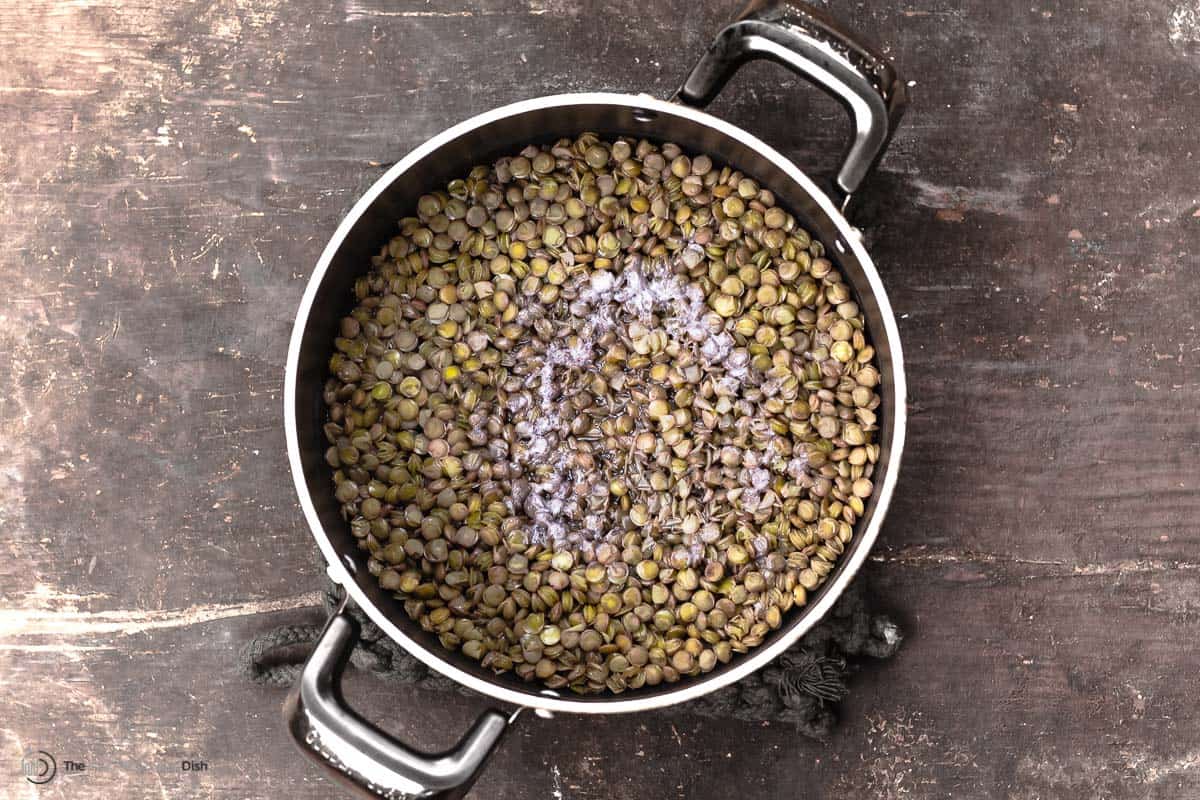 lentils boiling in a pot