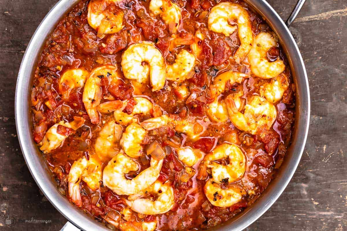 shrimp added to fra diavolo sauce