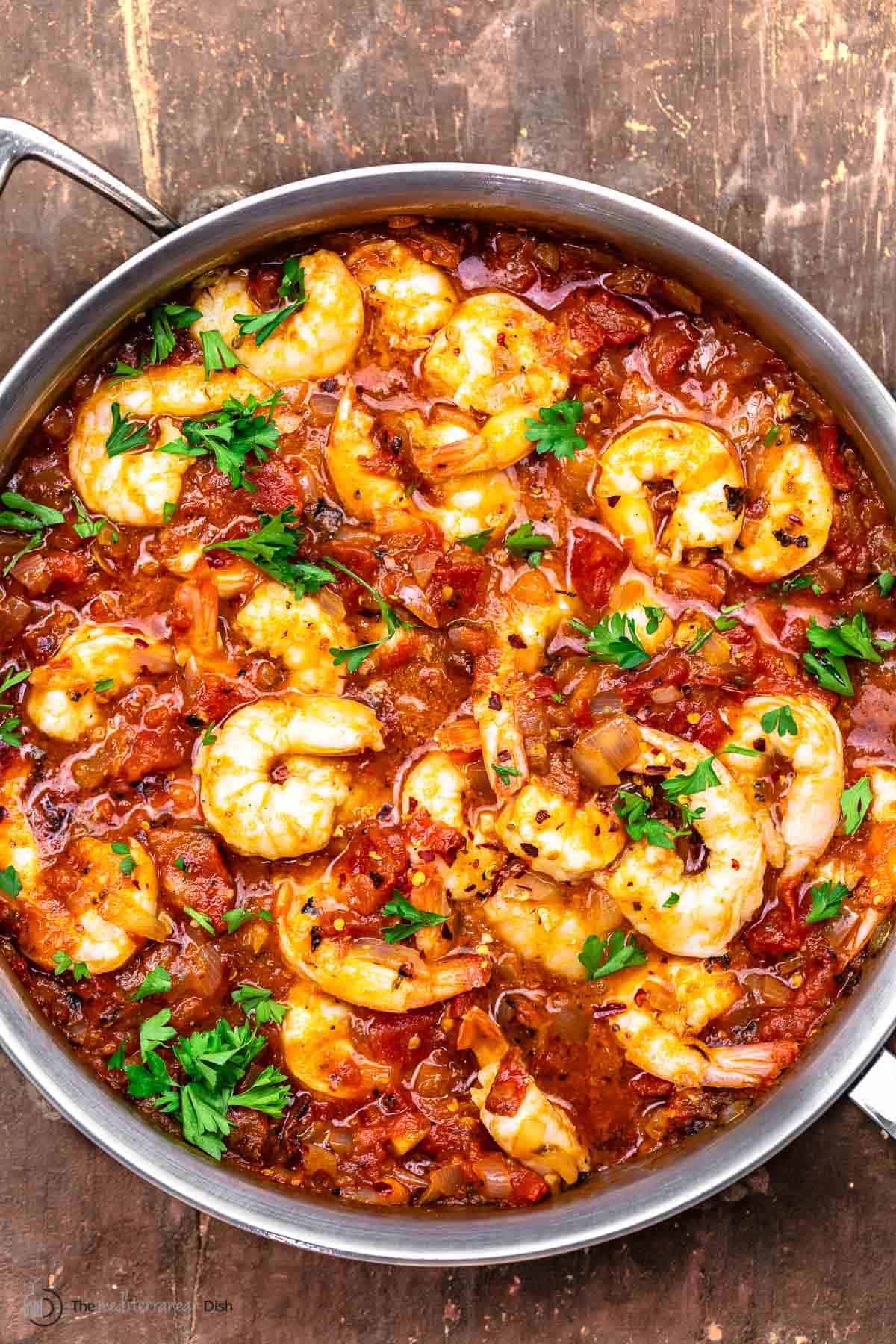 shrimp fra diavolo garnished with fresh parsley